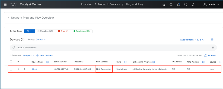 Device added and not contacted