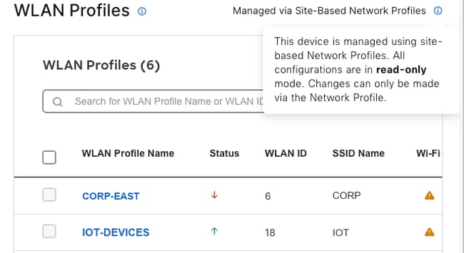 Image 22. Controller managed by site-based network profiles in read-only mode