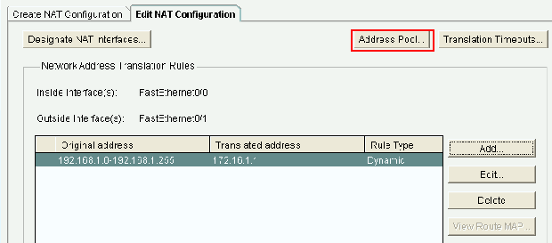 Edit NAT Configuration Window and Select Address Pool