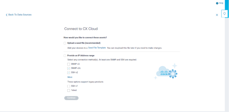 Configure connect to CX Cloud window