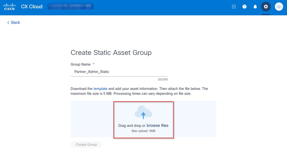 View with Where to Add the Template for a Static Asset Group