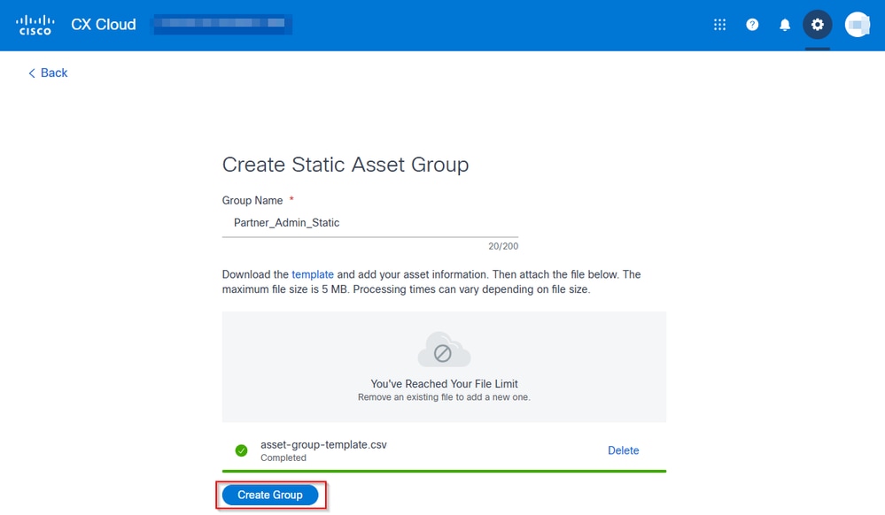 Create Group Button Used for Creating a Static Asset Group