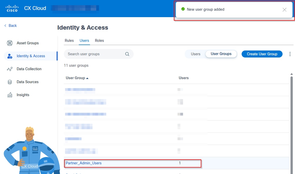 Messages and User Group visible under Identity & Access view