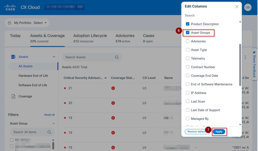 Asset Groups Checkbox