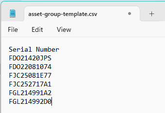 Example of the Template for a Static Asset Group