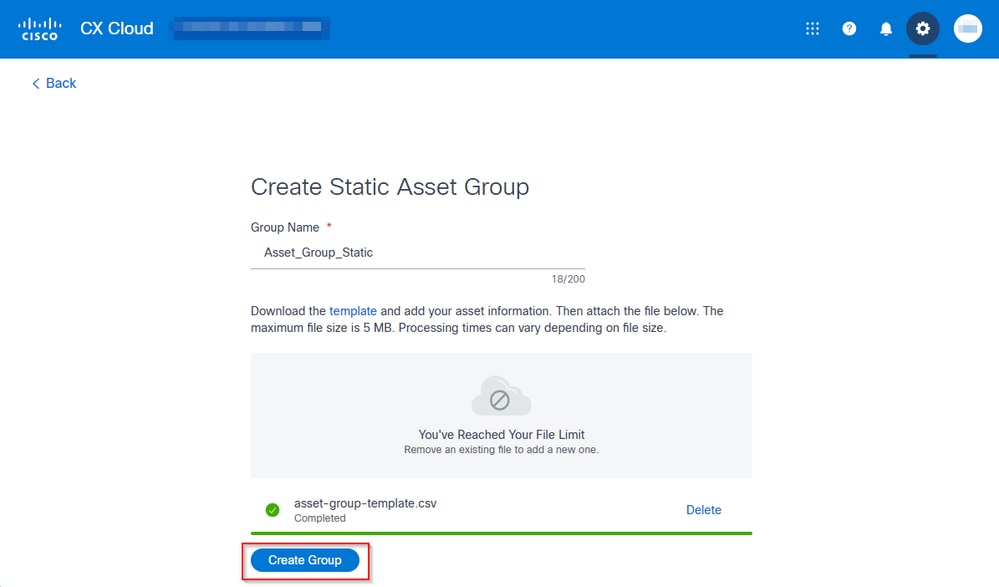 Create Group Button Used for Creating a Static Asset Group