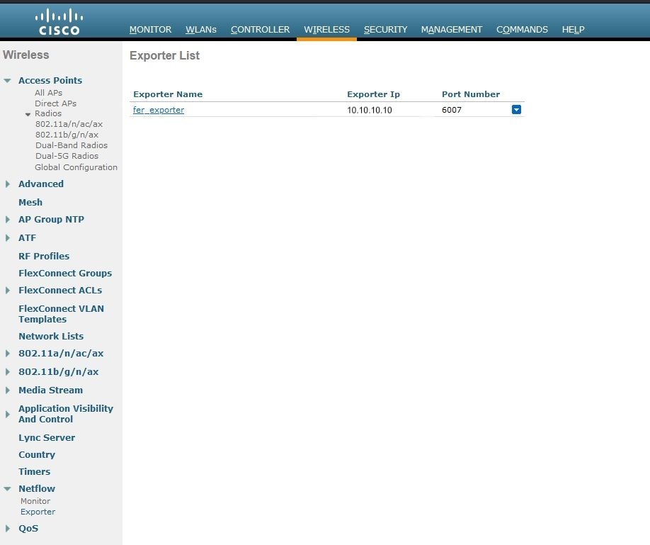 WLC GUI Netflow config