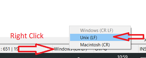 导航到Unix(LF)