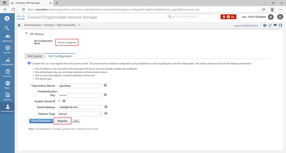 Fig 5.28 - No HA configuration present