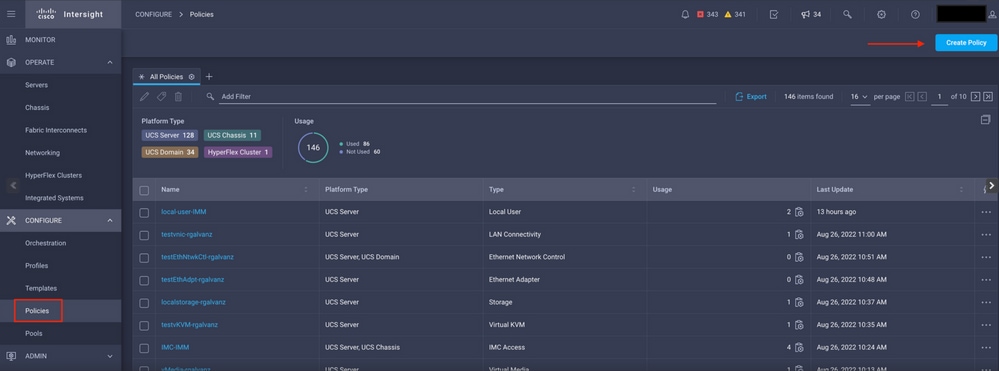 Create Policy view