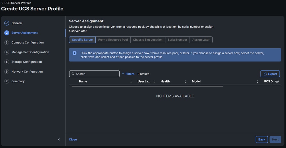 No Server is Listed when You Try to Assign the Server Profile