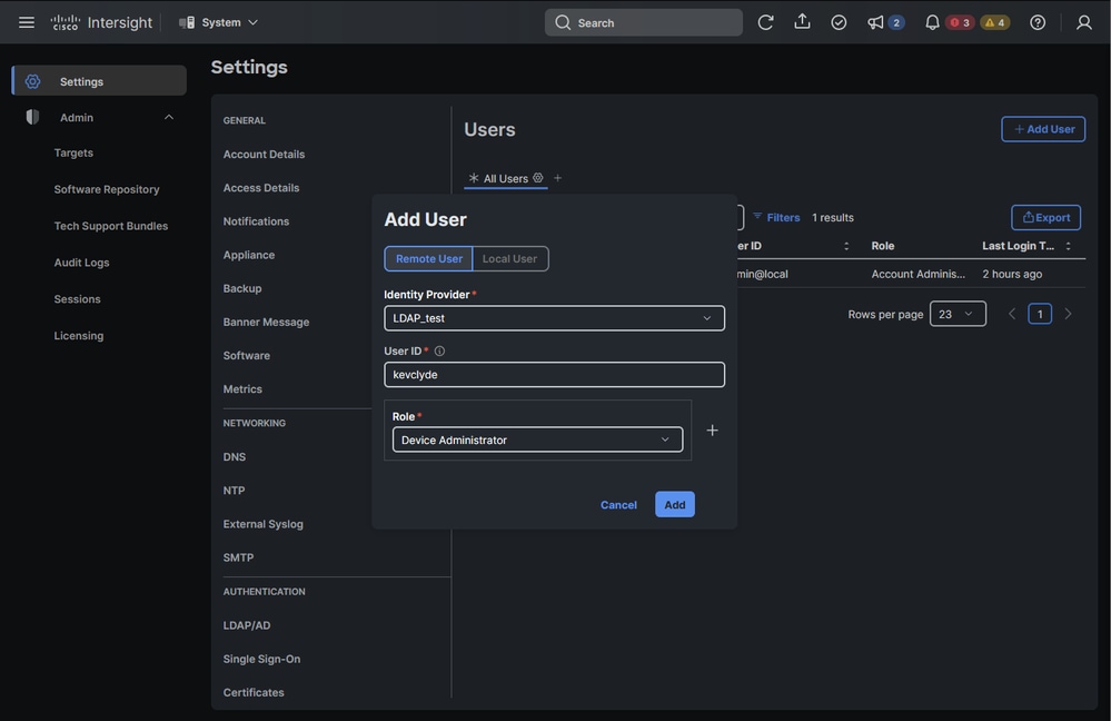 Configuration Example for a User