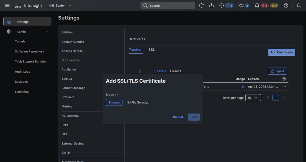 Configuration to Add a Certificate