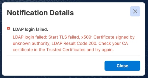 Error Message for Wrong Certificate
