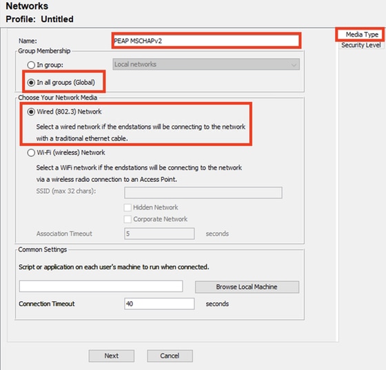 Network Profile Media Type Section