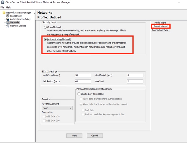 Network Profile Security Level