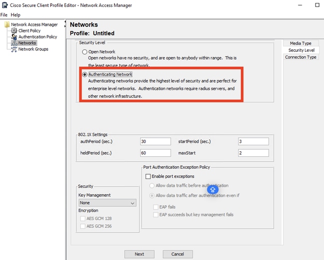 Security Level Profile Editor Section