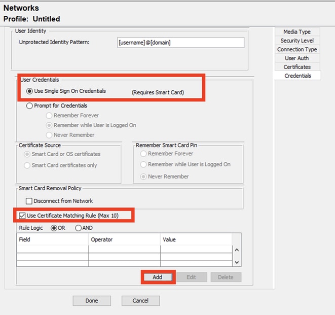 User Auth Credentials Section