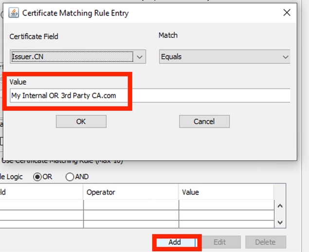 Certificate Matching Rule Window