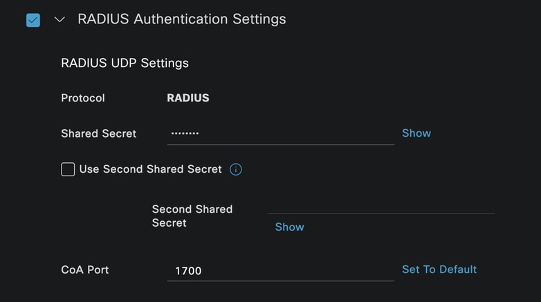 Configuración RADIUS del dispositivo de red