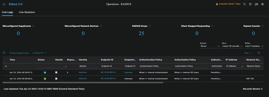 سجلات ISE RADIUS Live