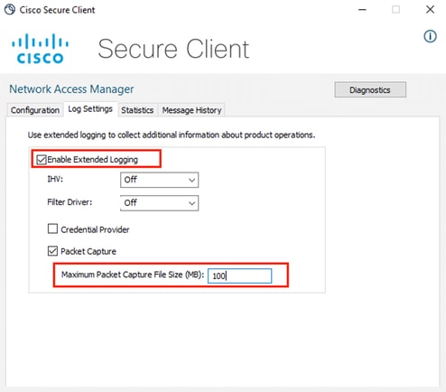 Secure Client NAM Log Settings