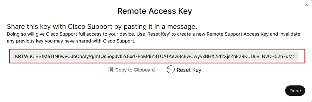 Remote Access Key pop-up in Control Hub