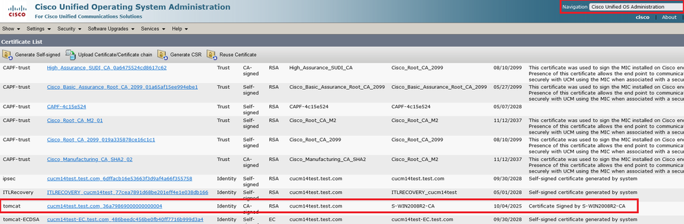 CUCM Tomcat Certificate