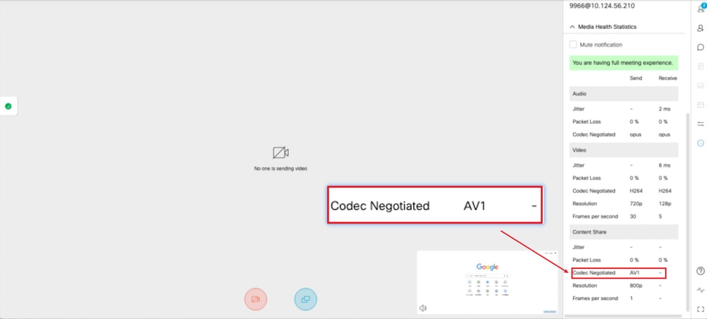 Presenter Content codec is AV1 on Chrome