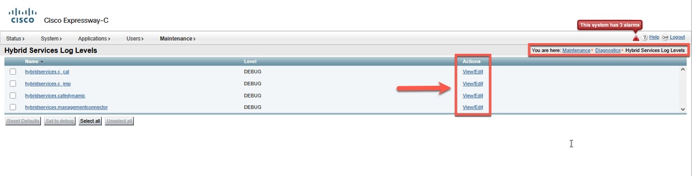Hybrid Services Log Levels