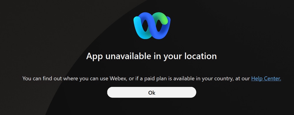Error as seen during Webex App Login