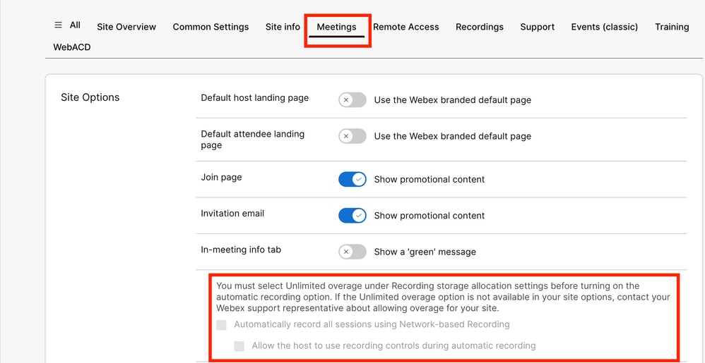 Automatic recording option disabled