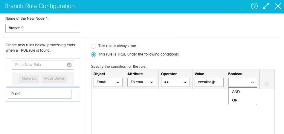 Figure 8b: The Branch Rule Configuration Dialog Box