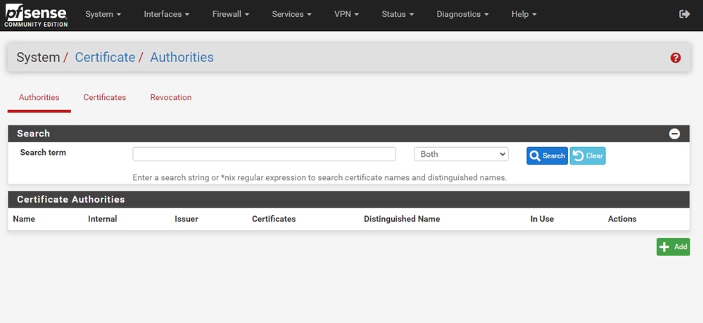 pfSense GUI - CA Certificates List