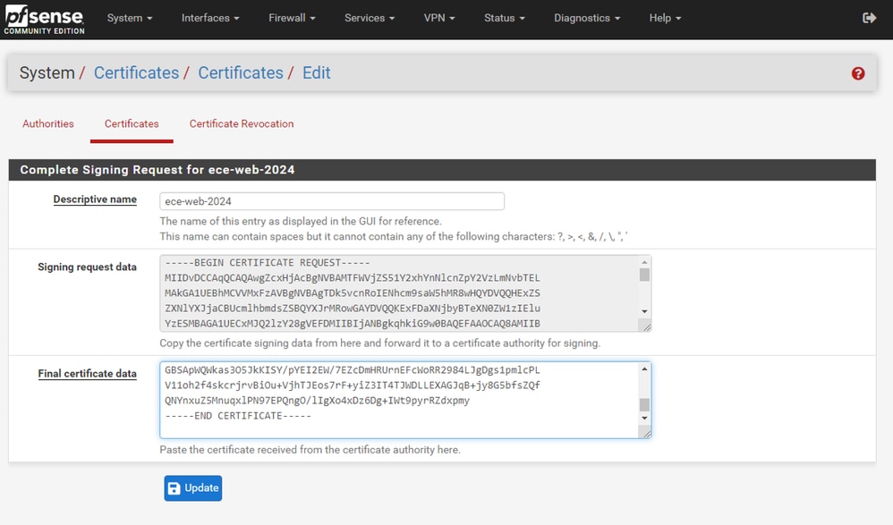 pfSense GUI - Certificate Import