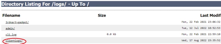 Directory listing for clientlogs/ directory
