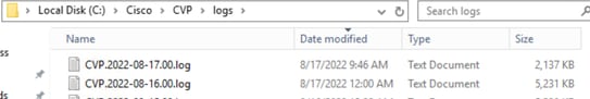 Arquivos de log do CVP coletados no local C:\Cisco\CVP\logs
