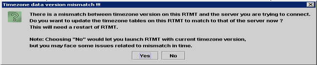 خطأ عدم تطابق إصدار بيانات Cisco Real Time Monitor Tool (RTMT) Timezone