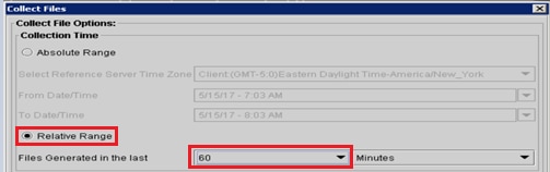 Collect Files dialog box – Relative Range selection