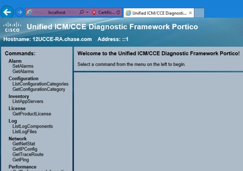 Vue de bienvenue du portail Diagnostic Framework