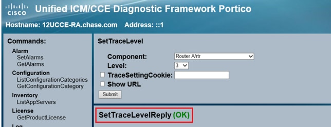 Diagnostic Framework Portico – Set Trace Levels View Confirmation