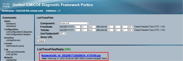 Diagnostic Framework Portico – ListTraceFiles view confirmation