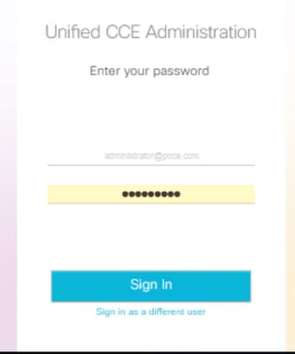 Vue de connexion de Unified CCE Administration