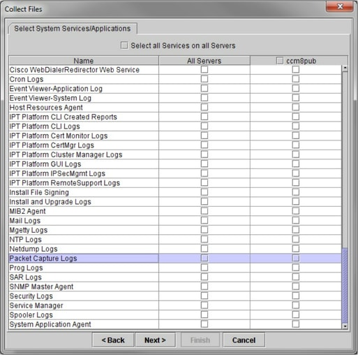 Wählen Sie auf dem Server, auf dem die Erfassung durchgeführt wurde, die Option Packet Capture Logs (Paketerfassungsprotokolle) aus