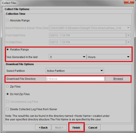 Sélectionnez une plage de temps pendant laquelle la capture a été effectuée et un répertoire de téléchargement sur le PC local