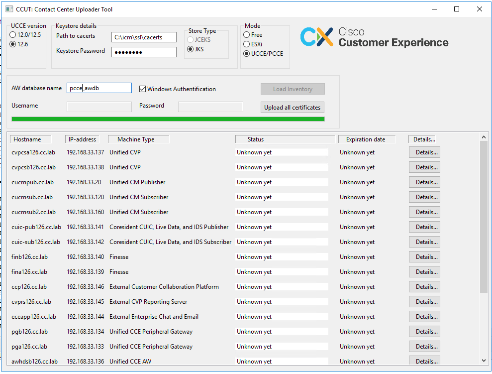 Example of the loaded data