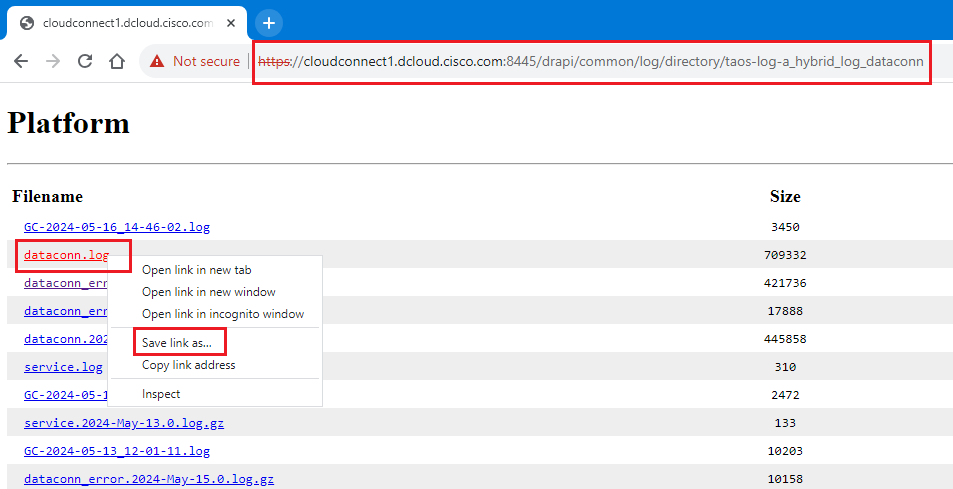 Right click on the log filename and click 'Save Link As'