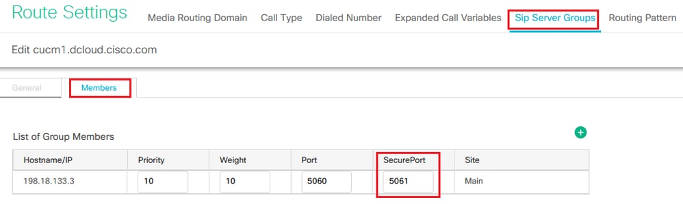 Setting Secure SIP Port for CUCM Server Group