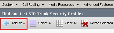Add New CUCM SIP Trunk Security Profile