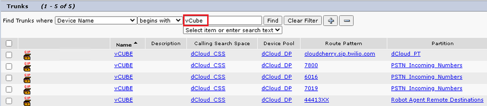 Find SIP Trunks on CUCM for CUBE